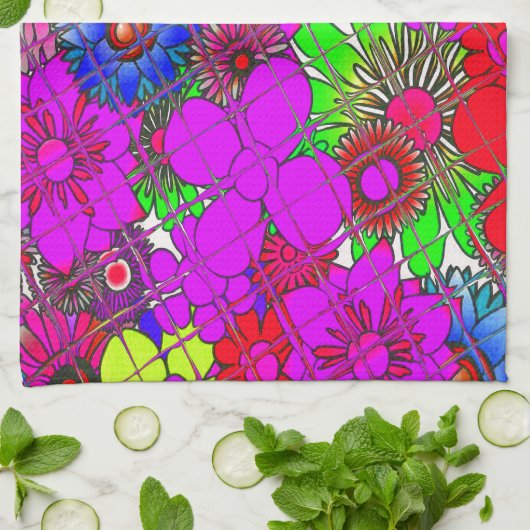 美しいカラフルアメージングフローラルパターンデザイン キッチンタオル (折り畳み)