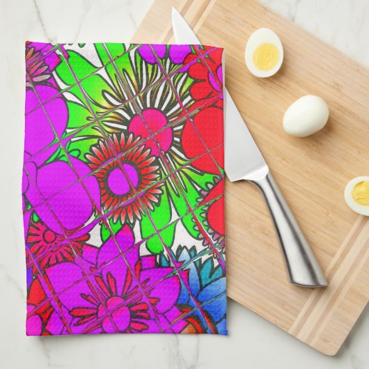 美しいカラフルアメージングフローラルパターンデザイン キッチンタオル (四つ折り)