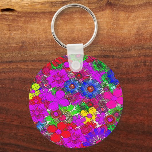 美しいカラフルアメージングフローラルパターンデザイン キーホルダー (正面)