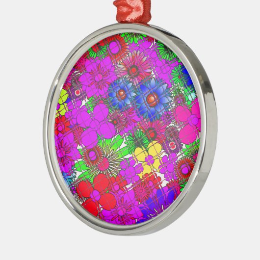 美しいカラフルアメージングフローラルパターンデザイン メタルオーナメント (左)