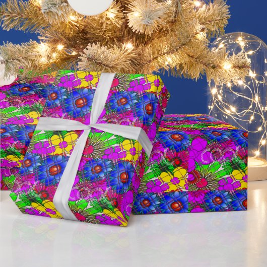 美しいカラフルアメージングフローラルパターンデザイン ラッピングペーパー (クリスマス)