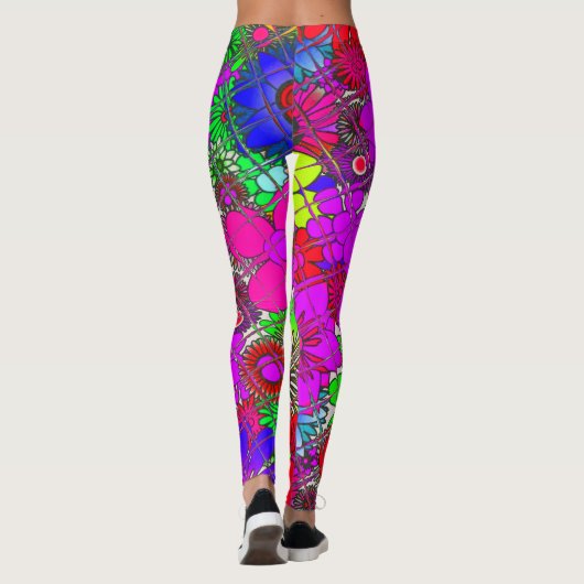 美しいカラフルアメージングフローラルパターンデザイン レギンス (裏面)