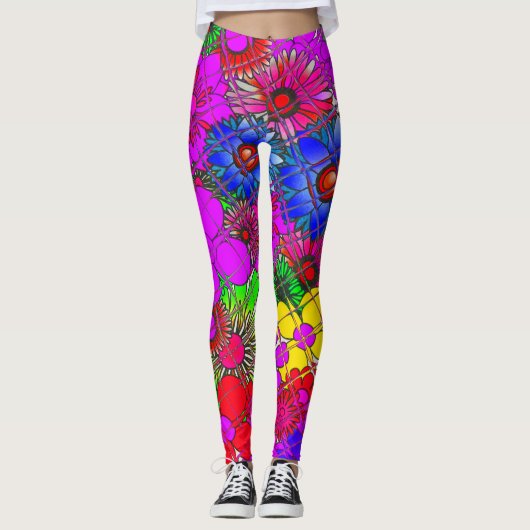 美しいカラフルアメージングフローラルパターンデザイン レギンス (正面)