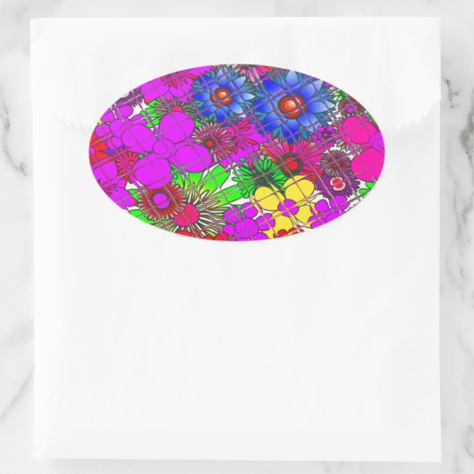 美しいカラフルアメージングフローラルパターンデザイン 楕円形シール (バッグ)