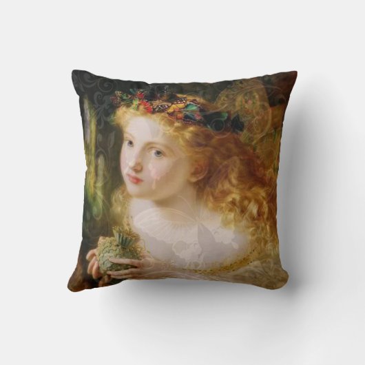 美しいカラフルアンティークレディーエンジェルヴィンテージ クッション (裏面)