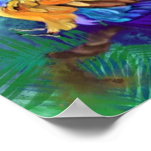 美しいカラフルオウムのポスター – 水彩 ポスター (角)