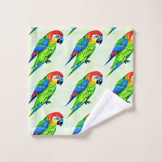 美しいカラフルオウム模様 バスタオルセット (ウォッシュタオル)