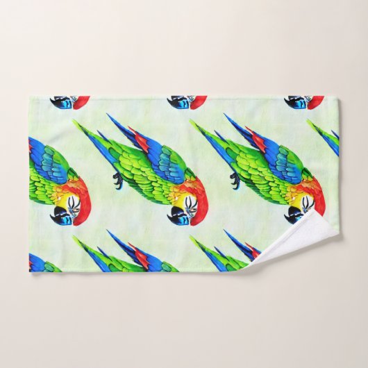 美しいカラフルオウム模様 バスタオルセット (ハンドタオル)