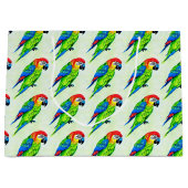 美しいカラフルオウム模様 ラージペーパーバッグ (正面)