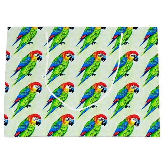 美しいカラフルオウム模様 ラージペーパーバッグ (正面)