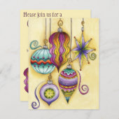 美しいカラフルオーナメント、クリスマスパーティー 招待状 (正面/裏面)