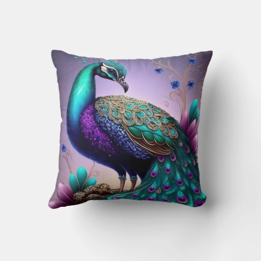 美しいカラフルクジャクのクジャク鳥の野生動物 クッション (裏面)