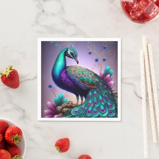 美しいカラフルクジャクのクジャク鳥の野生動物 スタンダードカクテルナプキン (インサイチュ)