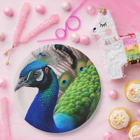 美しいカラフルクジャクのクジャク鳥の野生動物 ペーパープレート (パーティー)