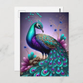 美しいカラフルクジャクのクジャク鳥の野生動物 ポストカード (正面/裏面)