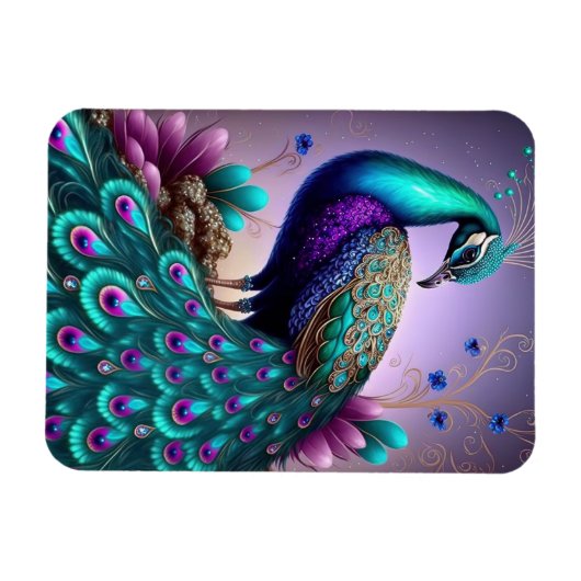 美しいカラフルクジャクのクジャク鳥の野生動物 マグネット (横)