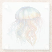 美しいカラフルクラゲ浮水色 ガラスコースター (裏面)