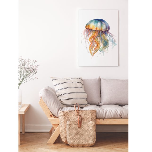 美しいカラフルクラゲ浮水色 メタルプリント (クリエイターアップロード済み)