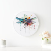 美しいカラフルトンボ飛行機水色 ラージ壁時計 (ホーム)