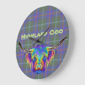 美しいカラフルハイランド牛のタータンチェック。 ラージ壁時計 (傾斜)