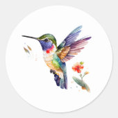 美しいカラフルハミングバードイラストレーション ラウンドシール (正面)