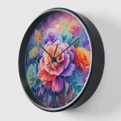 美しいカラフルバラ木枠 壁時計 (傾斜)