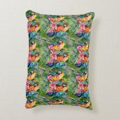 美しいカラフルパロットと熱帯の花 アクセントクッション (裏面(縦))