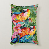 美しいカラフルパロットと熱帯の花 アクセントクッション (正面(垂直))