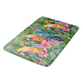 美しいカラフルパロットと熱帯の花 バスマット (アングル)