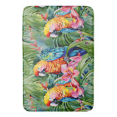 美しいカラフルパロットと熱帯の花 バスマット (正面縦)