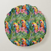 美しいカラフルパロットと熱帯の花 ラウンドクッション (裏面)