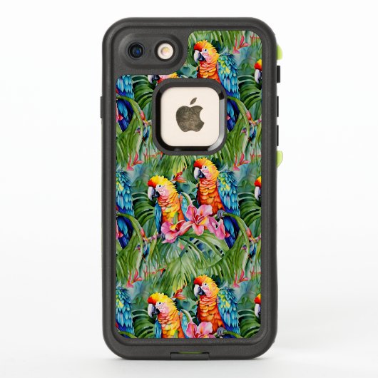 美しいカラフルパロットと熱帯の花 LifeProof iPhoneケース (裏面)