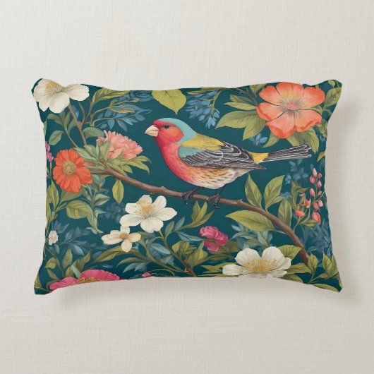 美しいカラフルフィンチの鳥の植物 アクセントクッション (正面)