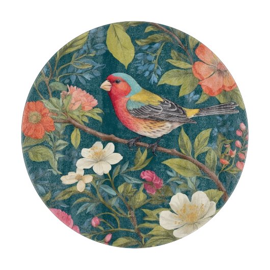 美しいカラフルフィンチの鳥の植物 カッティングボード (正面)