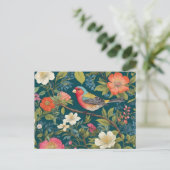 美しいカラフルフィンチの鳥の植物 ポストカード (スタンド正面)