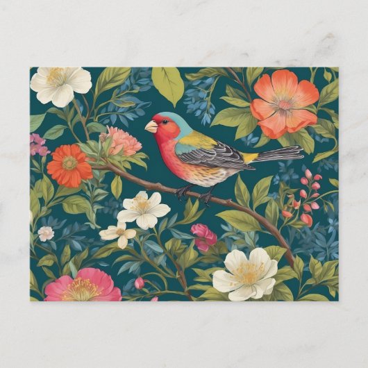 美しいカラフルフィンチの鳥の植物 ポストカード (正面)