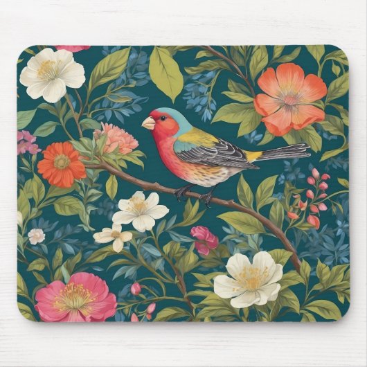 美しいカラフルフィンチの鳥の植物 マウスパッド (正面)