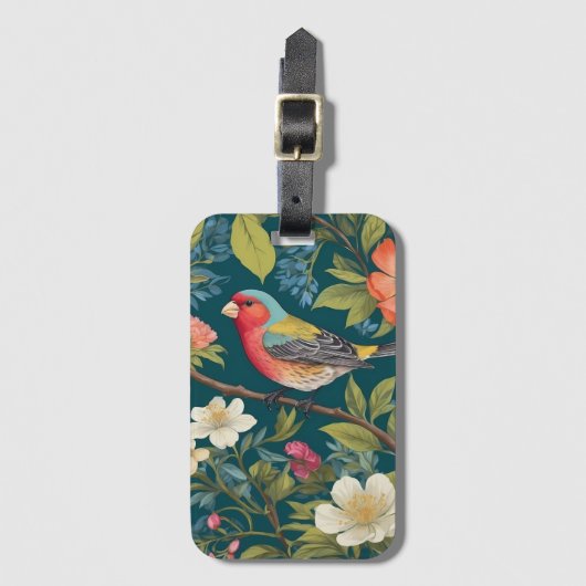 美しいカラフルフィンチの鳥の植物 ラゲッジタグ (正面縦)