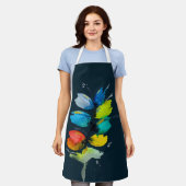 美しいカラフルフローラゆるい水色の花 エプロン (着用した状態)
