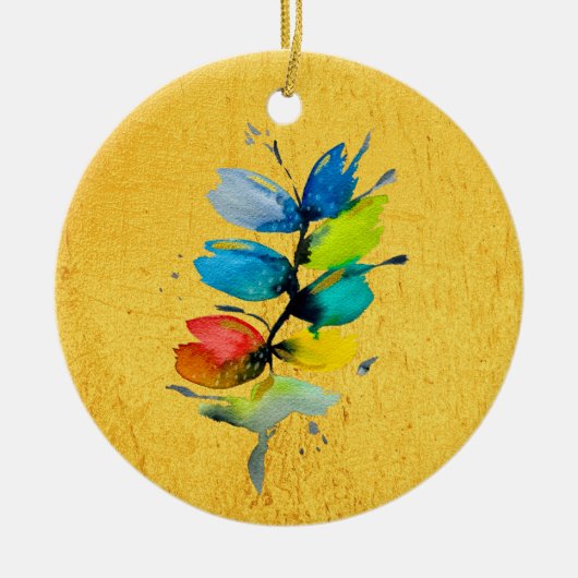 美しいカラフルフローラゆるい水色の花 セラミックオーナメント (正面)