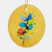 美しいカラフルフローラゆるい水色の花 セラミックオーナメント (左)