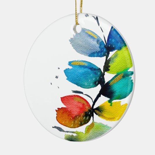 美しいカラフルフローラゆるい水色の花 セラミックオーナメント (左)