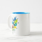 美しいカラフルフローラゆるい水色の花 ツートーンマグカップ (正面左)