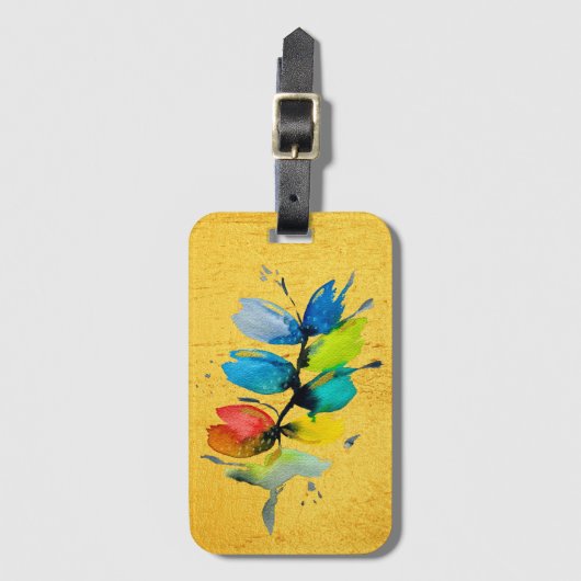 美しいカラフルフローラゆるい水色の花 ラゲッジタグ (正面縦)