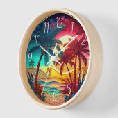 美しいカラフルヤシの木ビーチハウス 壁時計 (傾斜)