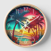 美しいカラフルヤシの木ビーチハウス 壁時計 (正面)