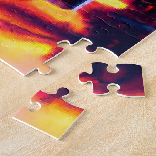 美しいカラフルリノスクリスマスサンセットスカイ ジグソーパズル (側面)