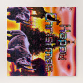 美しいカラフルリノスクリスマスサンセットスカイ ジグソーパズル (横)