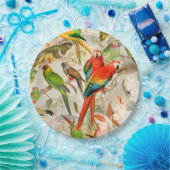 美しいカラフルヴィンテージ熱帯鳥のオウム ペーパープレート (パーティー)