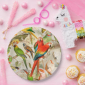 美しいカラフルヴィンテージ熱帯鳥のオウム ペーパープレート (パーティー)